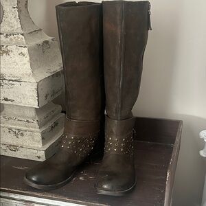 Studded Brown Tall Leather Boots